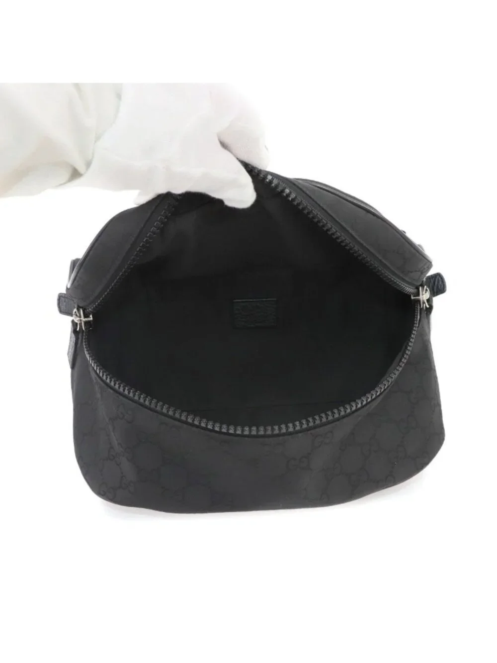 Gucci GG Nylon Crossbody Waist Bag Leather Black Silver